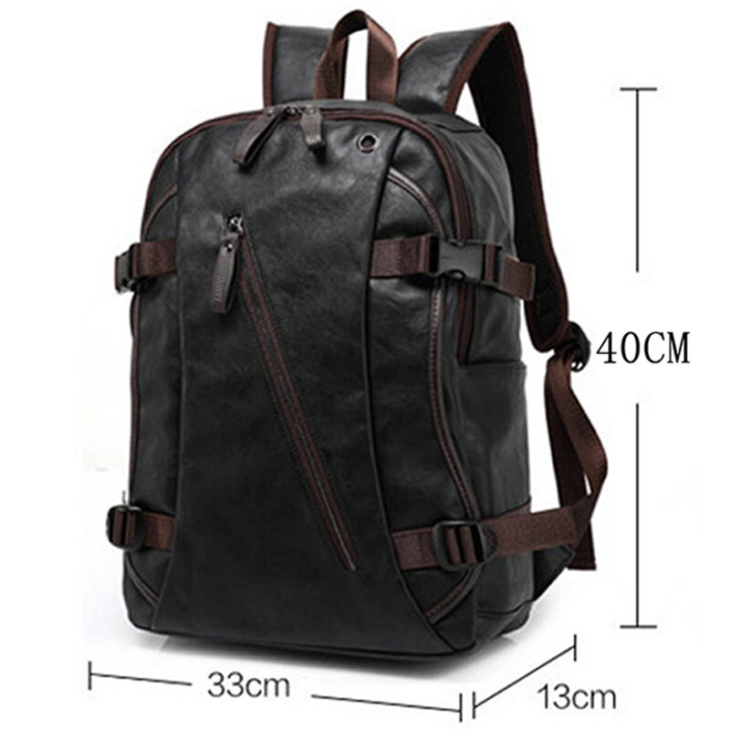 Leather Backpack for Men Zipper Closure Double Adjustable Straps Side Pocket Bag