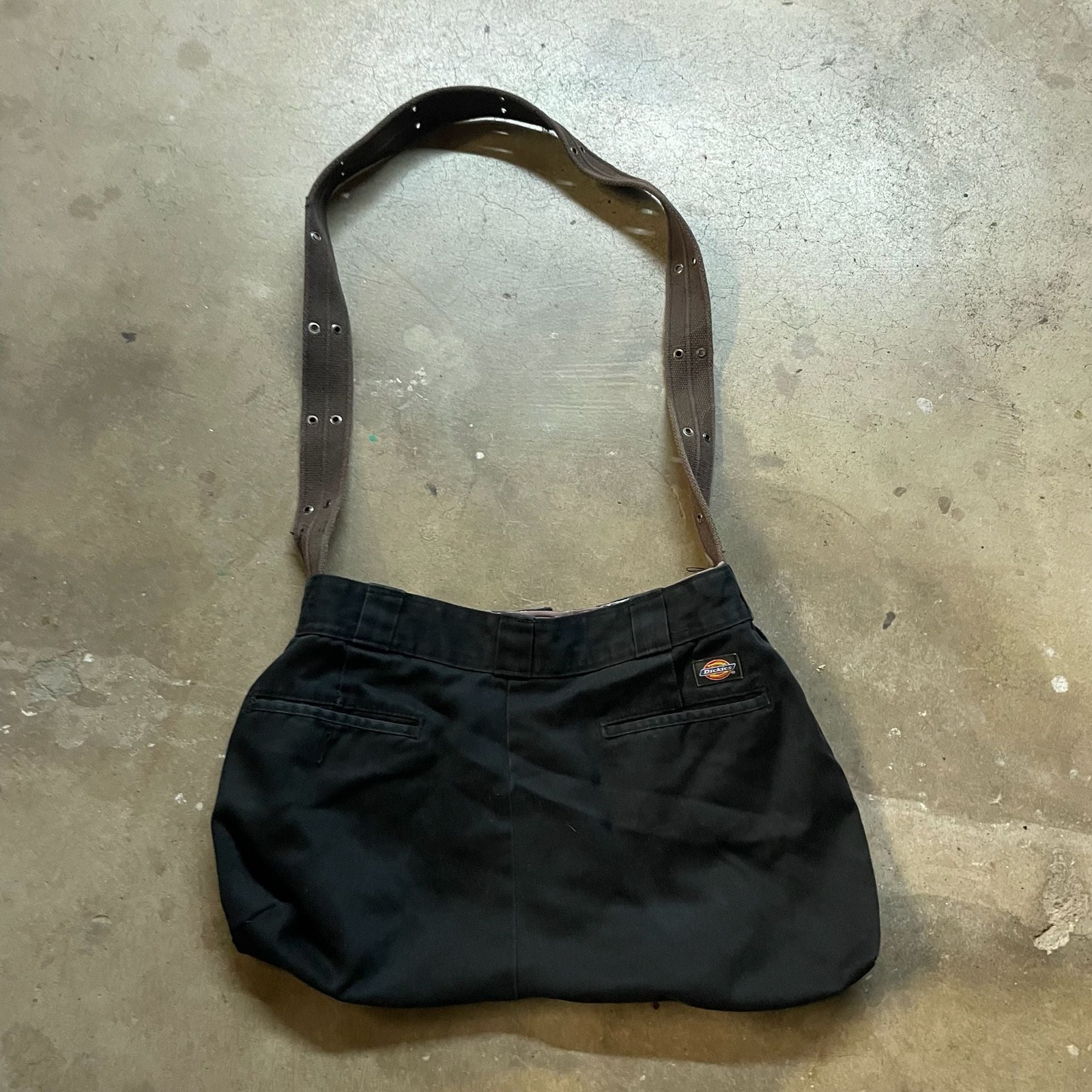 Custom Upcycled Dickies Work Pants Messenger Bag Black Reworked Tote