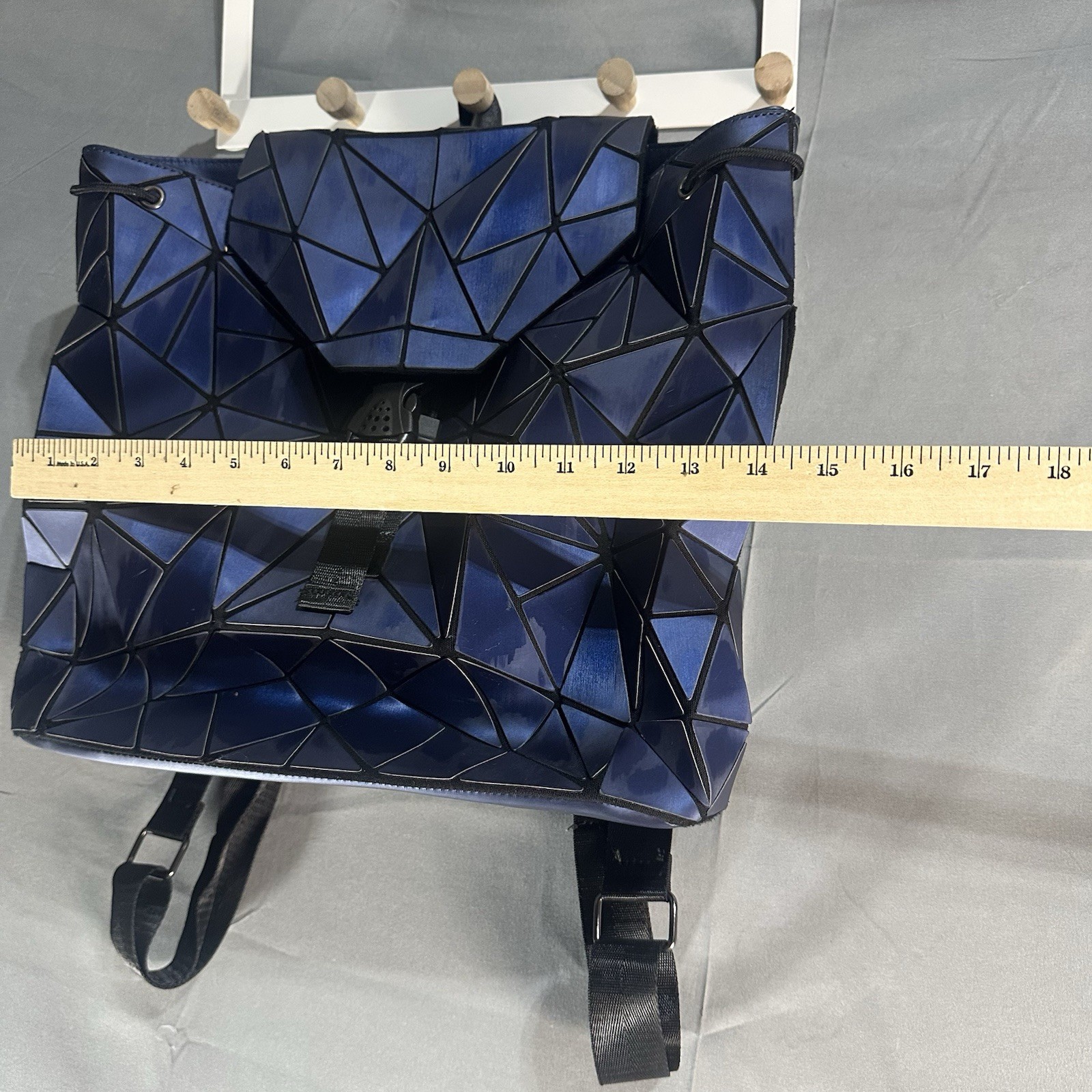 Geometric Prism Backpack Blue Foldable Origami Style Bag Adjustable Straps