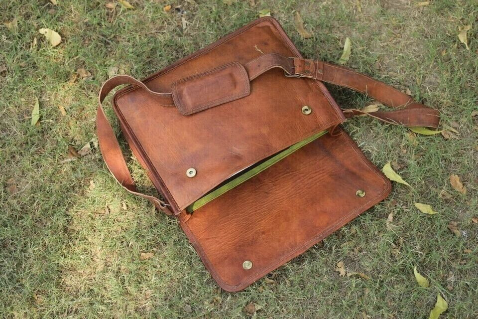 Leather Messenger Bag 15 In Laptop Satchel Office School Crossbody Shoulder Bag