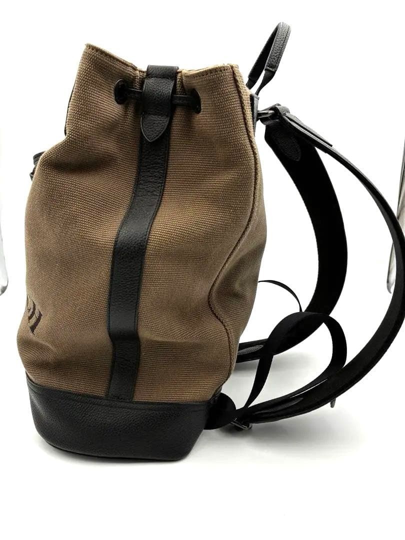 COACH Canvas Backpack Khaki Black Leather W30×H39×D15cm 11.8×15.4×5.9in