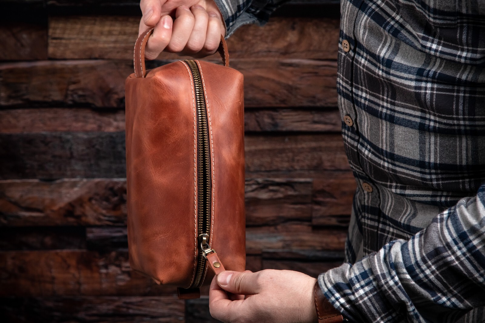 Leather Toiletry Bag For Men Personalized Travel Dopp Kit Handmade Wash Bag