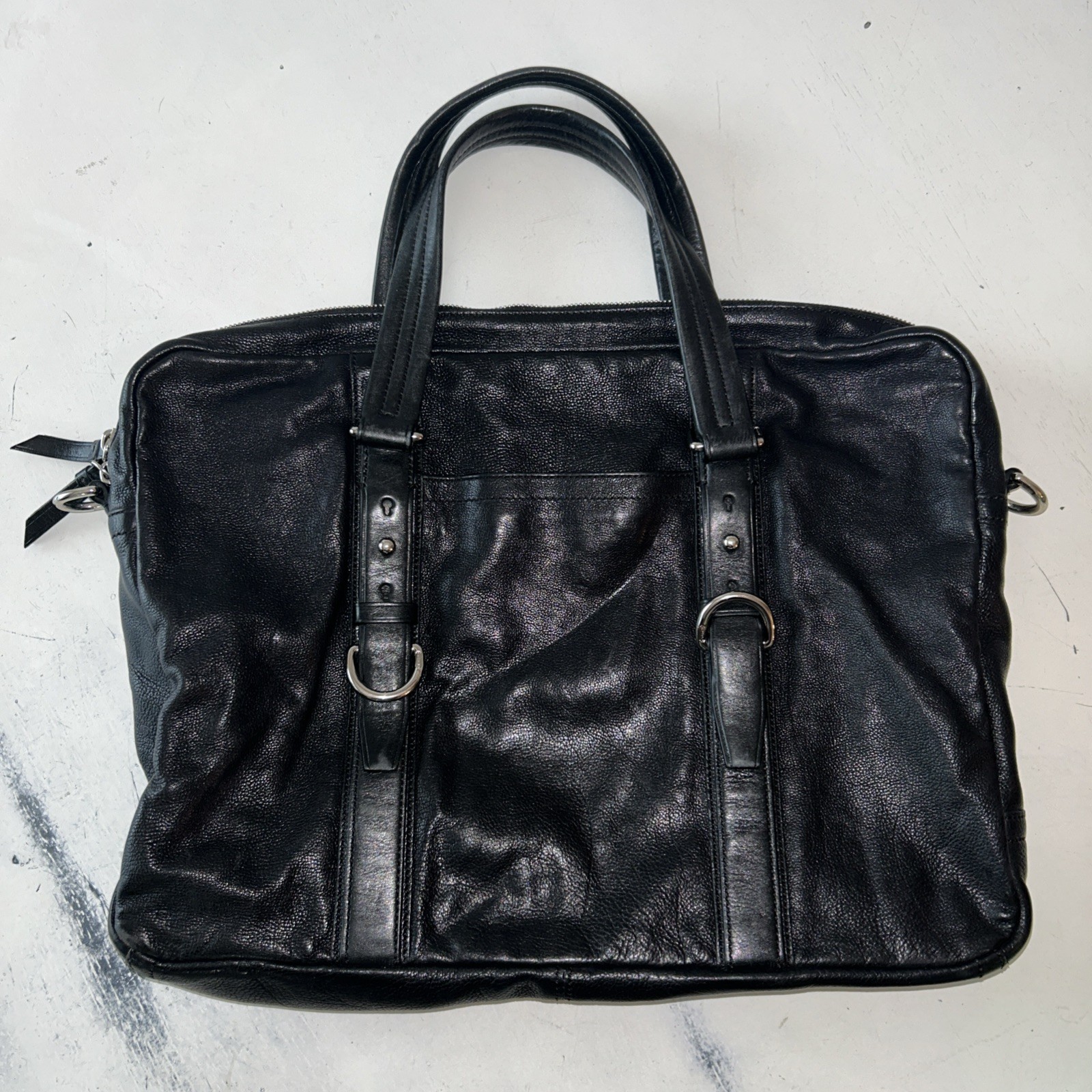Coach Signature Black Leather Briefcase Tote Satchel E1093-70257 11”Hx14”Wx3”D