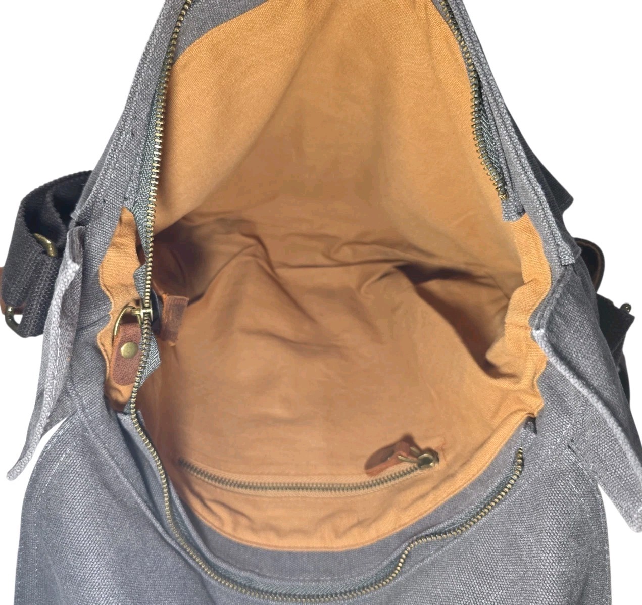 Leather Canvas Camera Bag Messenger Adjustable Shoulder Strap Kattee Dk Grey NWT