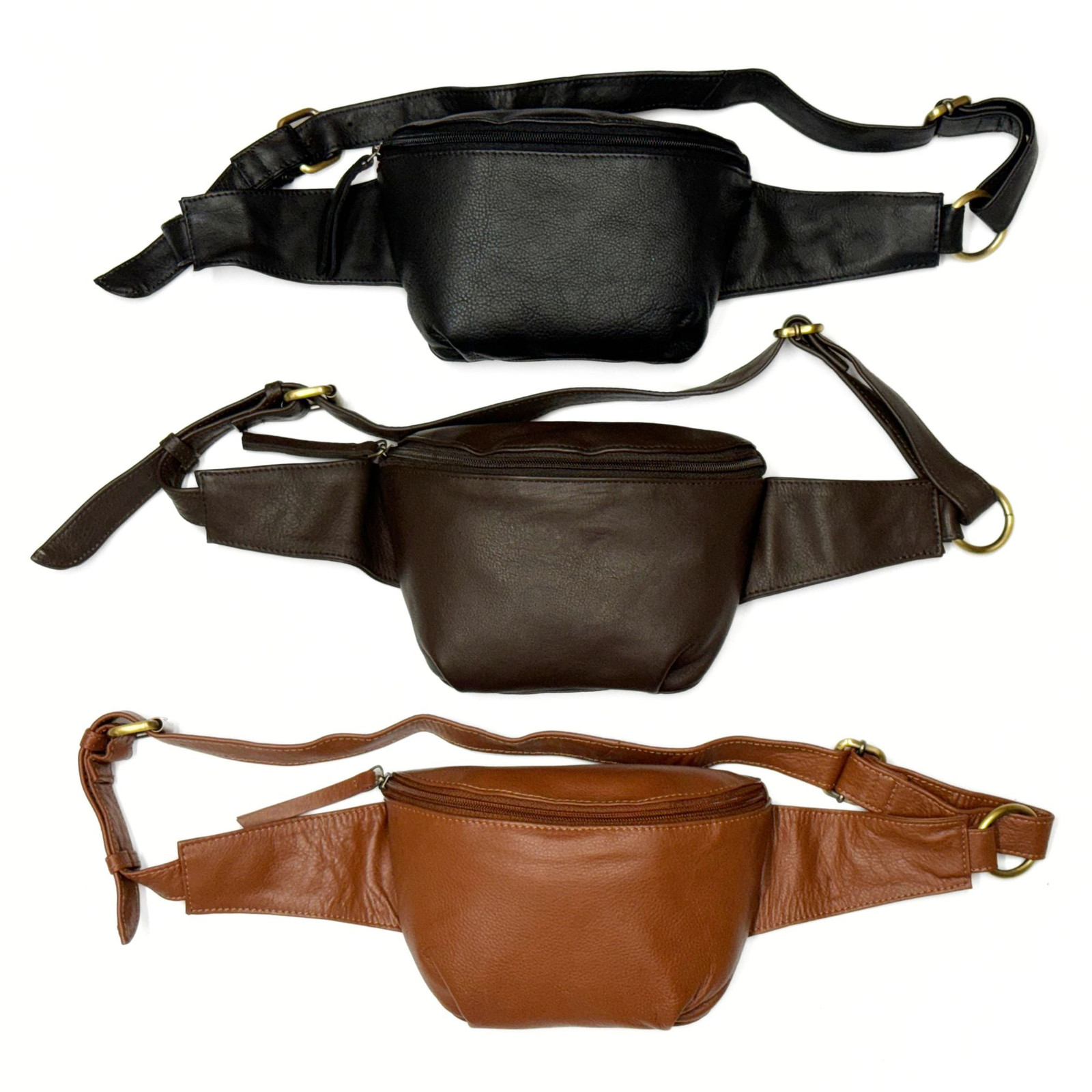 Cowhide Leather Fanny Pack – Black, Brown, or Tan Waist Pouch for Travel