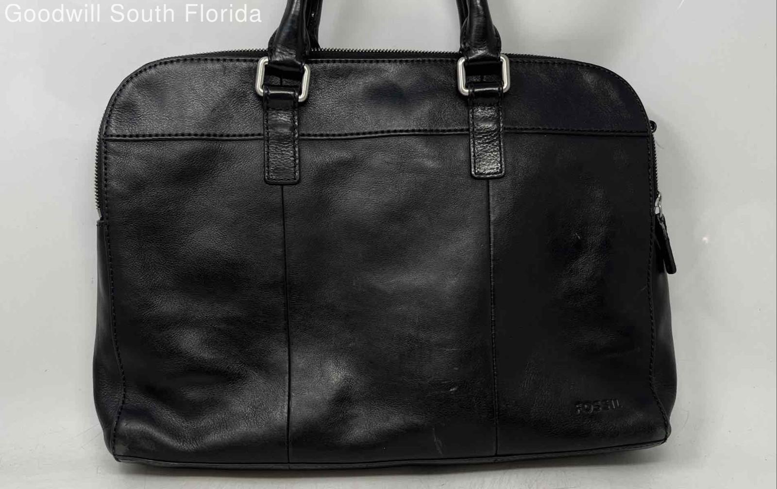 Fossil Unisex Mercer Black Leather Double Zipper Top Handles Laptop Bag