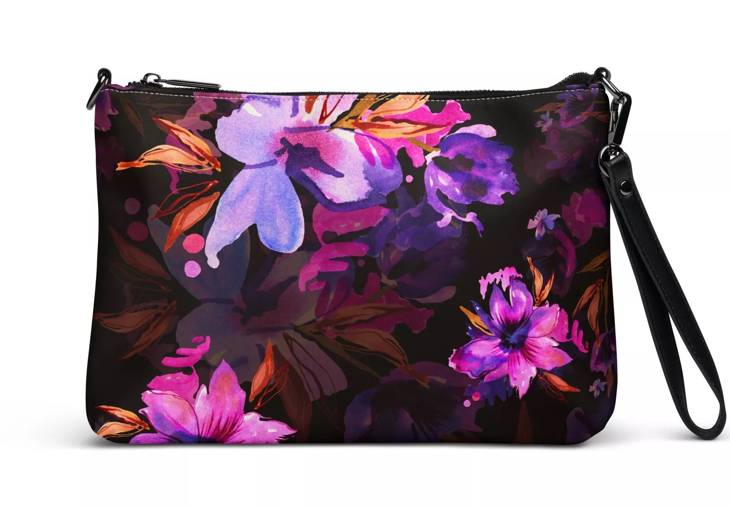 Womens Wristlet Purse Bright Purple Floral Print Crossbody Shoulder Bag