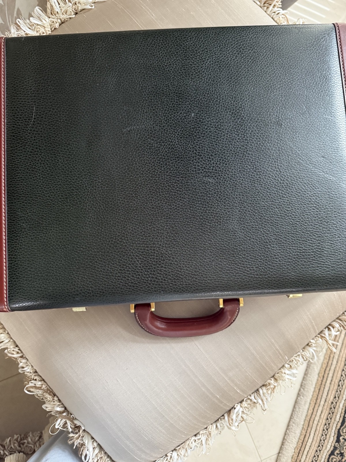 Cole Haan Leather Attache Hard Briefcase Hunter Green & Saddle Trim