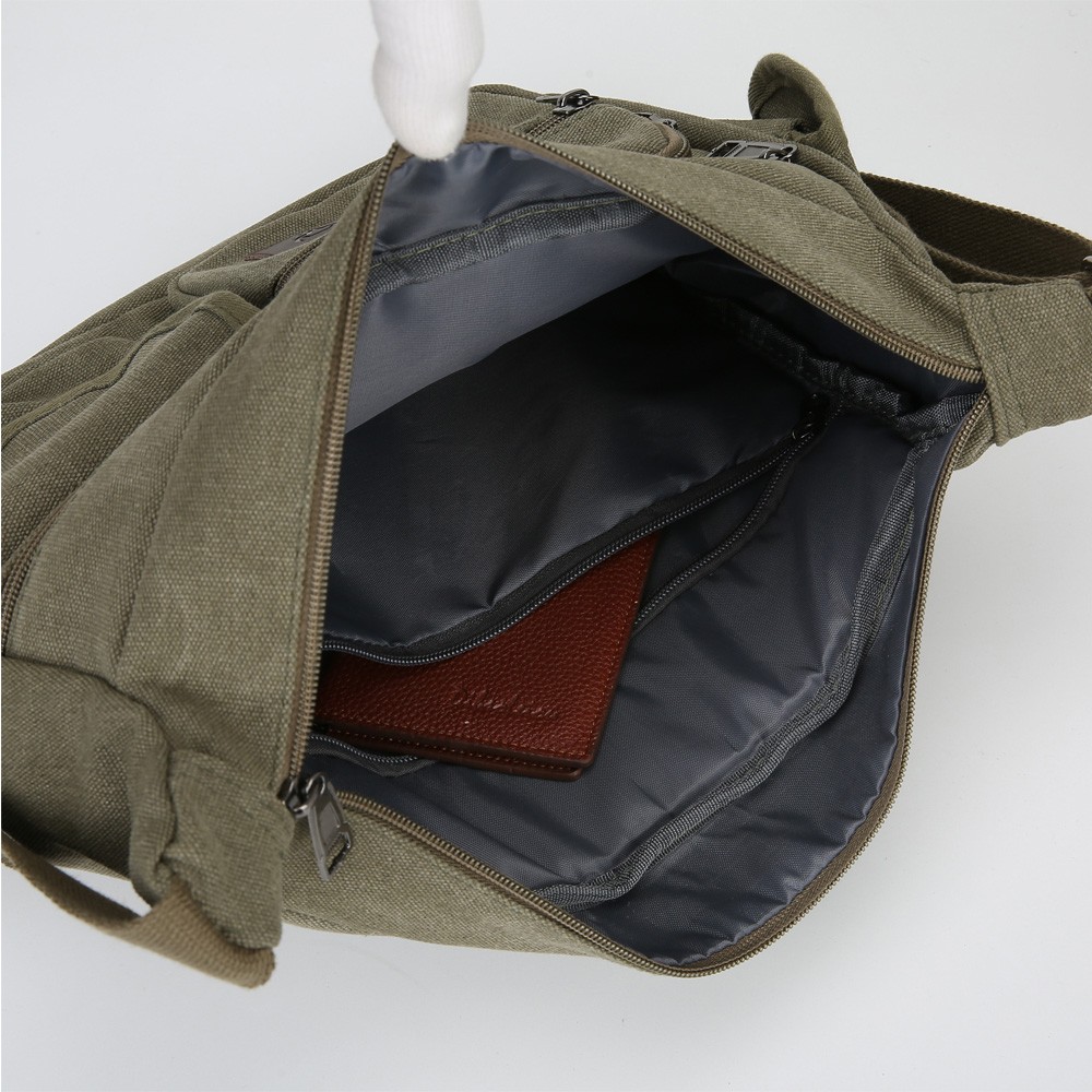 Men’s Canvas Shoulder Crossbody Bag Casual Work Travel Multi-Pocket Satchel