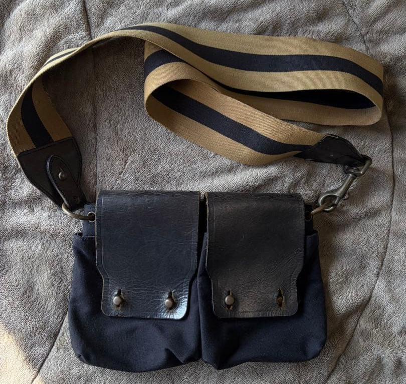 DRIES VAN NOTEN Leather Canvas Shoulder Bag – Black Beige Unisex Refined Japan