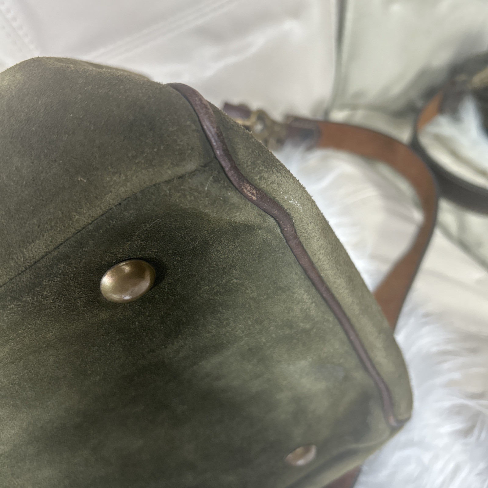 Weekender Overnight Bag Suede Green Brown Crossbody Argentina Free Ship!Rare!