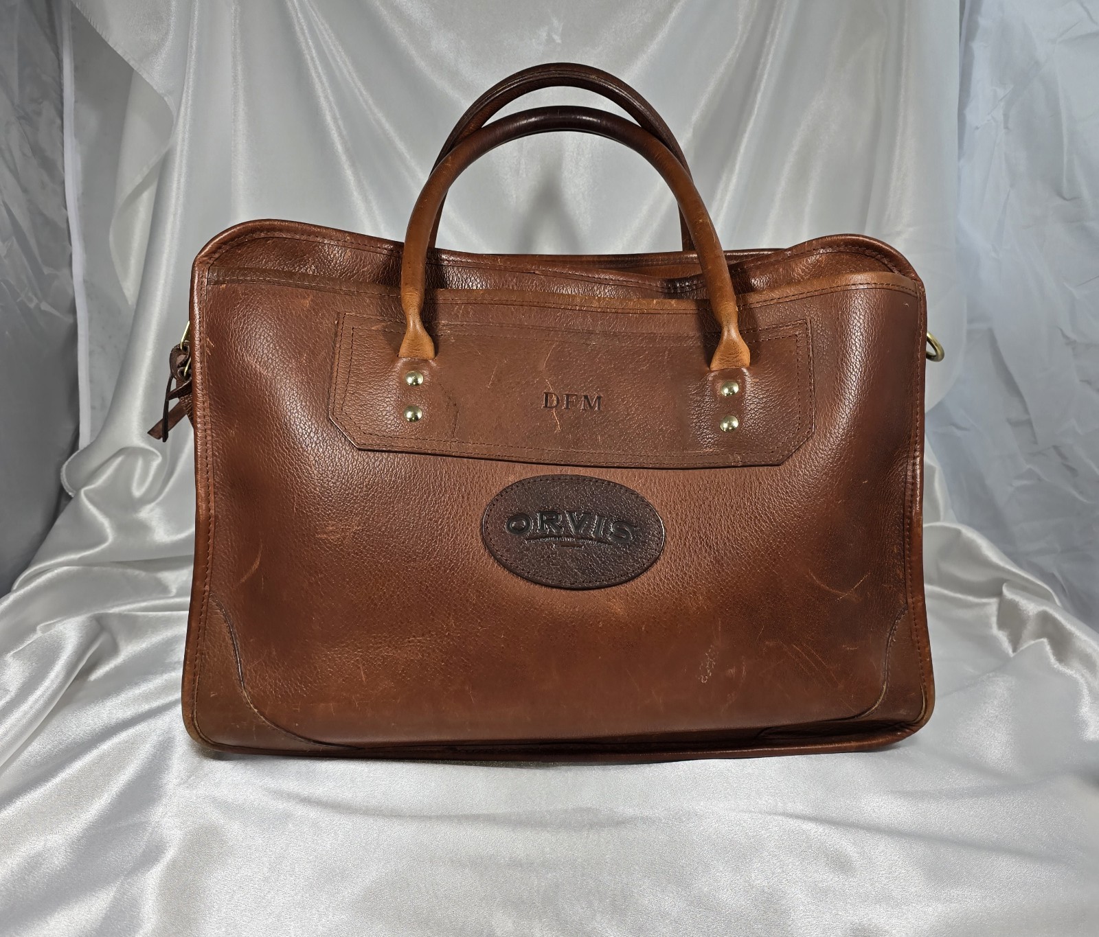Vintage Leather Bullbag Orvis Briefcase – Monogram DFM – No Carry Strap