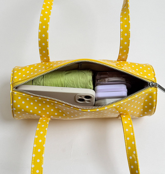 Womens Candy Color Polka Dot Barrel Bag PU Leather Shoulder Purse