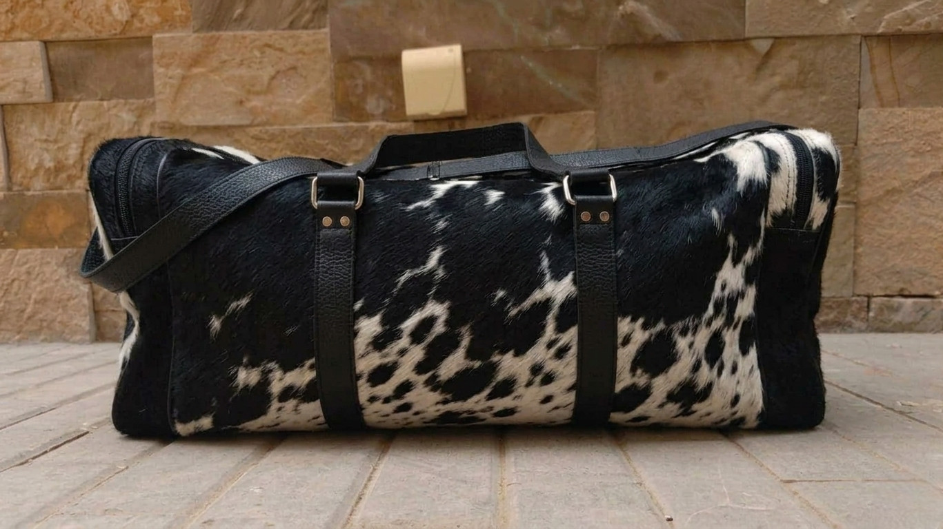 Genuine Cowhide Hair on Leather Duffle Bag | Weekender Overnight Travel/Gym Bag