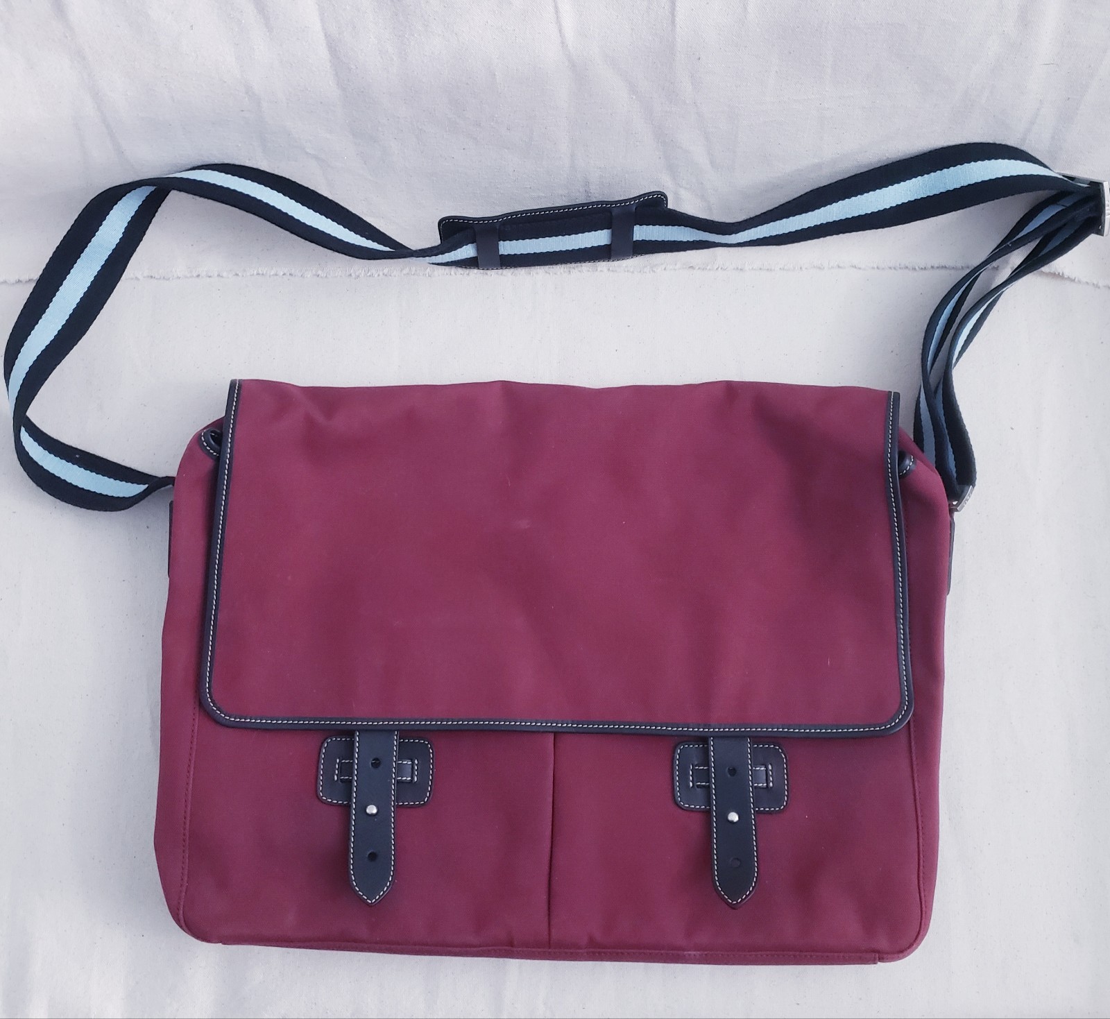 Rafe New York Burgundy Canvas Leather Trim Shoulder Laptop Messenger Bag