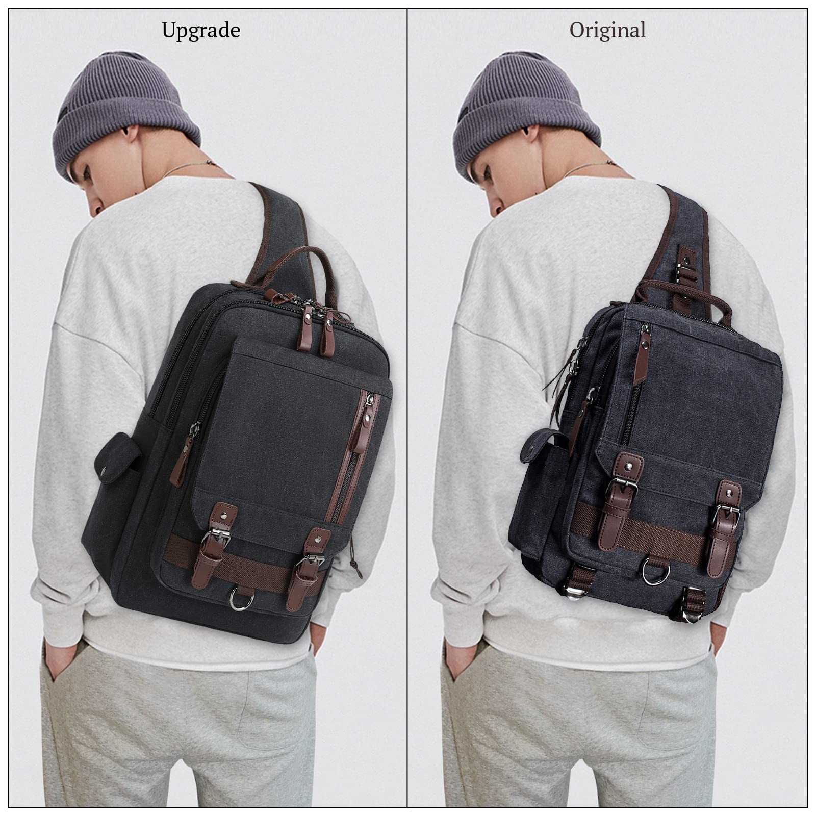 Canvas Messenger Bag 15 inch Backpack Crossbody Bags Sling Bag Black, XL