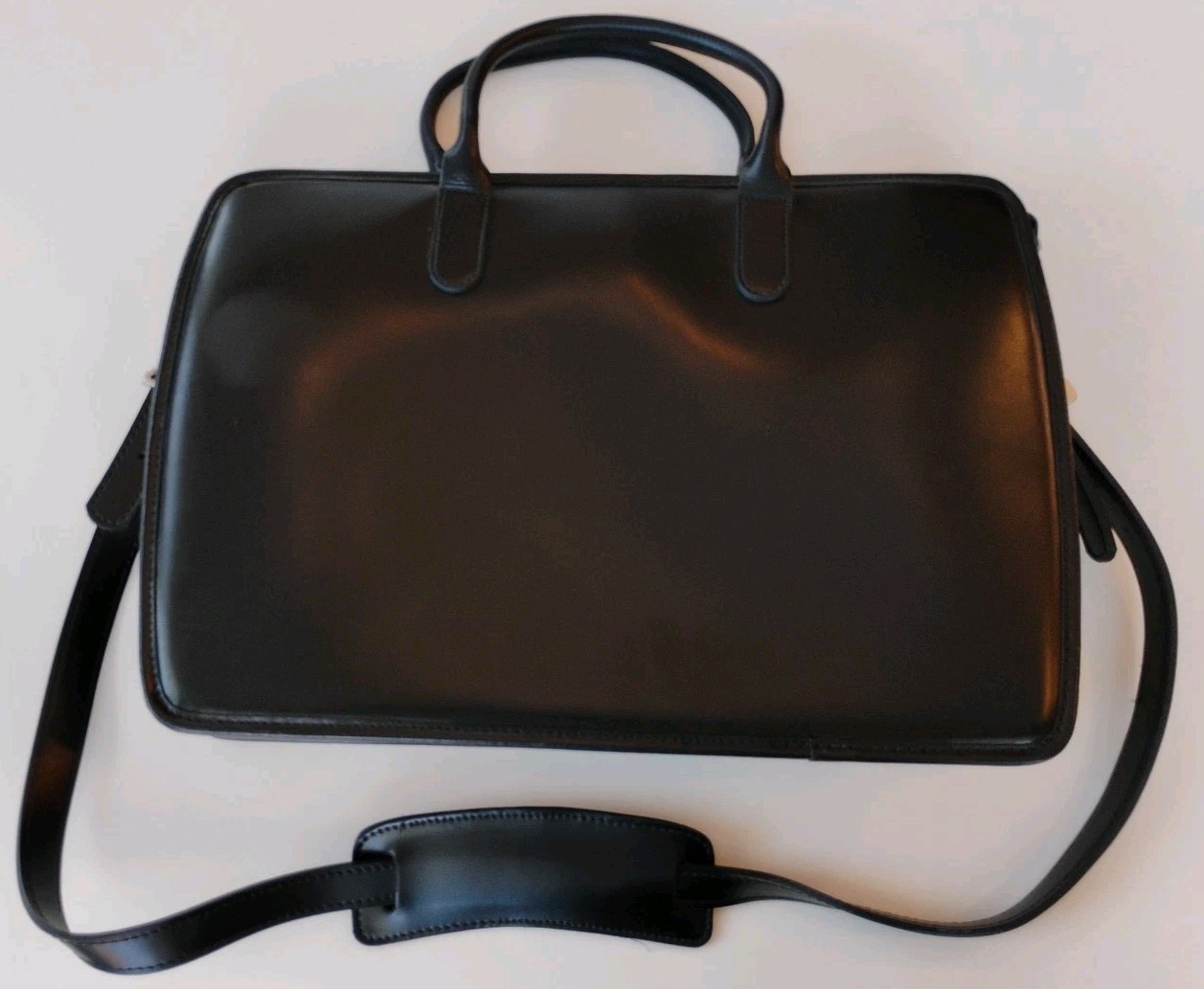NWOT Jack Georges Leather Briefcase Milano Collection Black 15.5×10.5 Read, USA