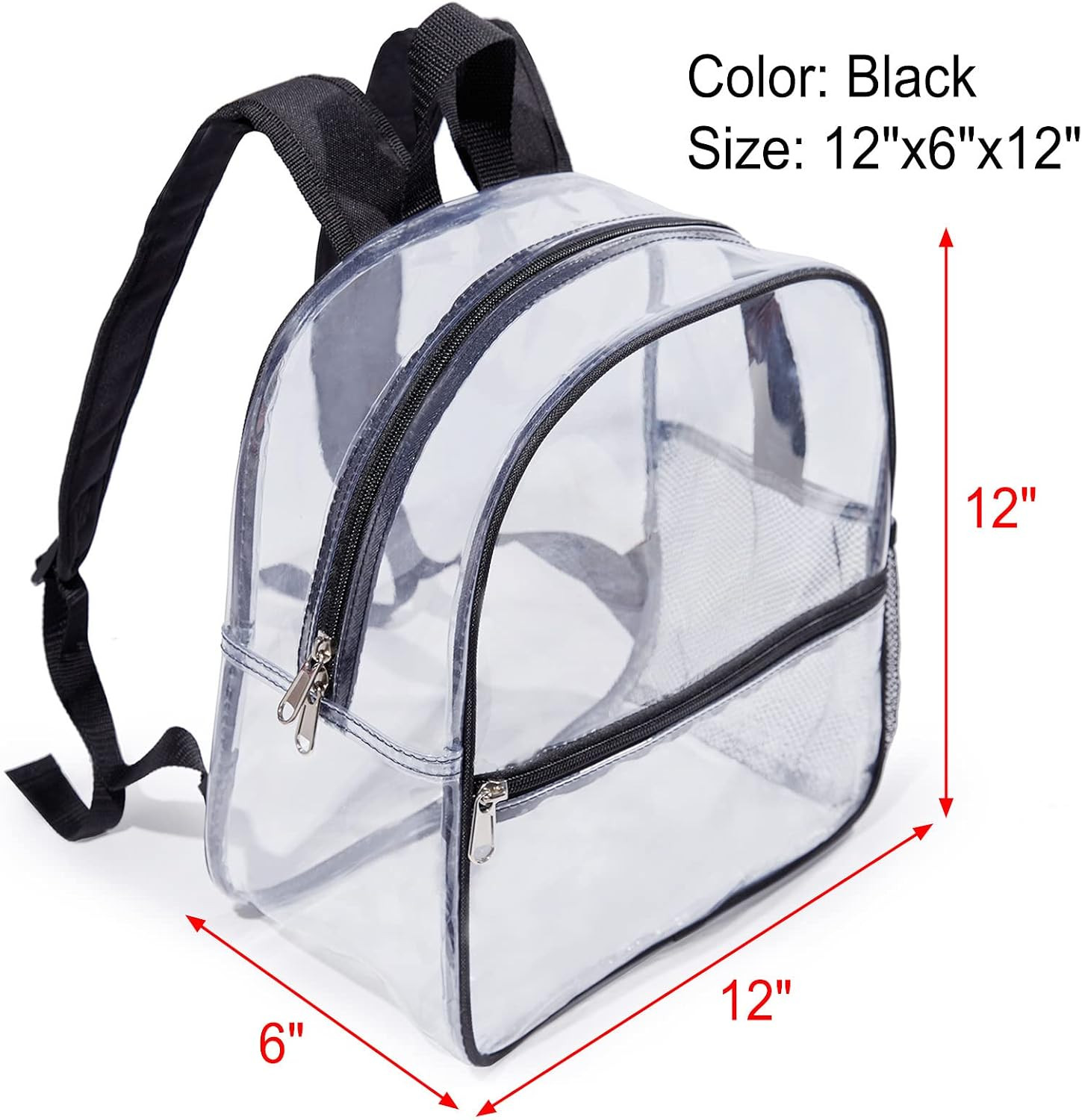 Mini Clear Backpack for Stadium Events, Concert, 12×6×12, Black | Small Clear