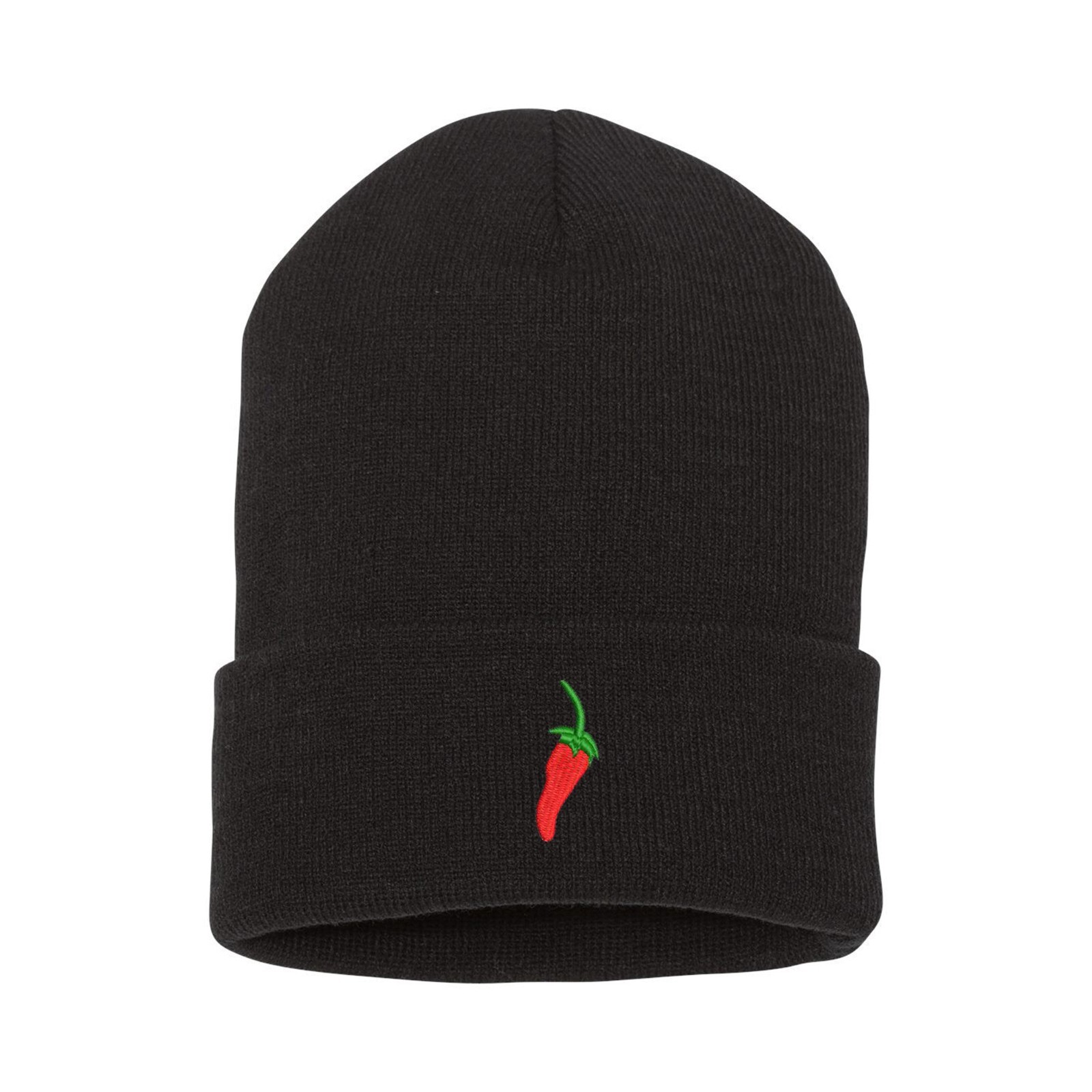 Red pepper embroidered beanie hat, custom embroidered beanie hat