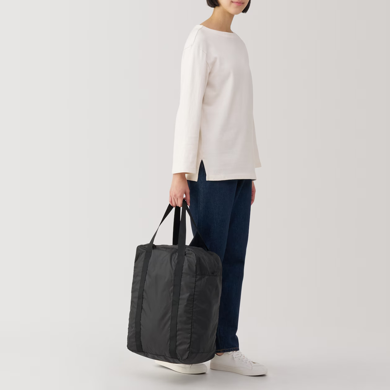 MUJI Packable Water-Repellent Vertical Boston Bag Black/Khaki/Dark Beige NWT