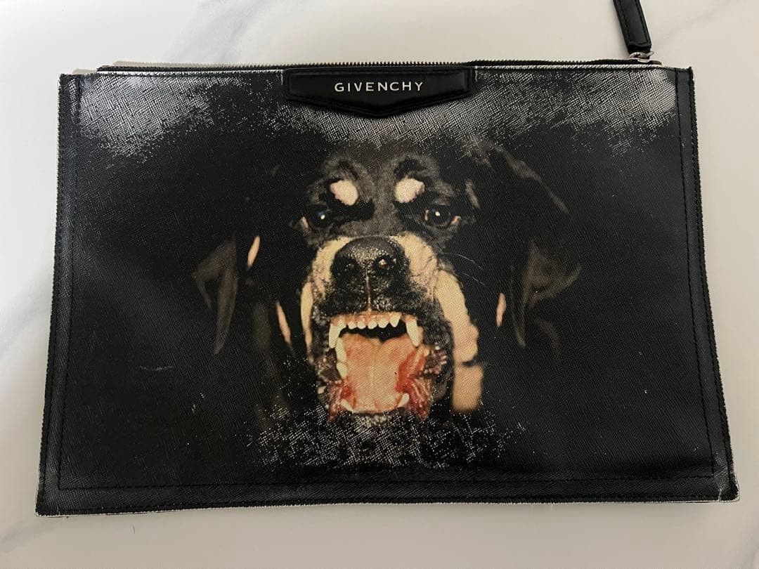 GIVENCHY Antigona Rottweiler Clutch Bag Dog Print Black Logo PVC Authentic Men’s