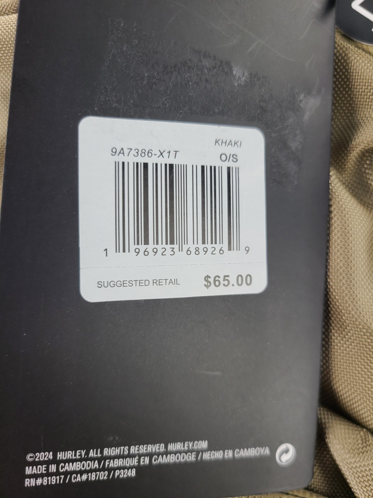 Hurley Rider Backpack in a khaki Padded Laptop Pocket 15″ Internal Organizer