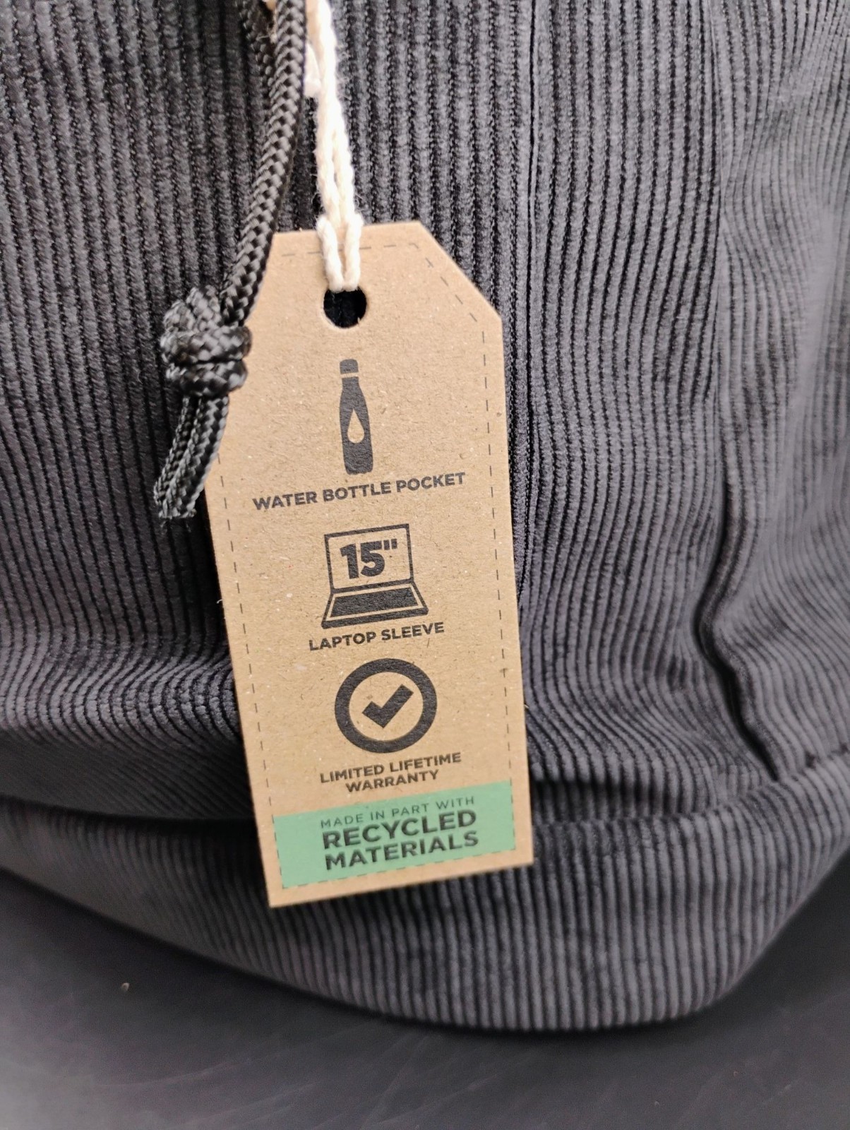 Jansport Black Corduroy Backpack Durable Design Adjustable Straps