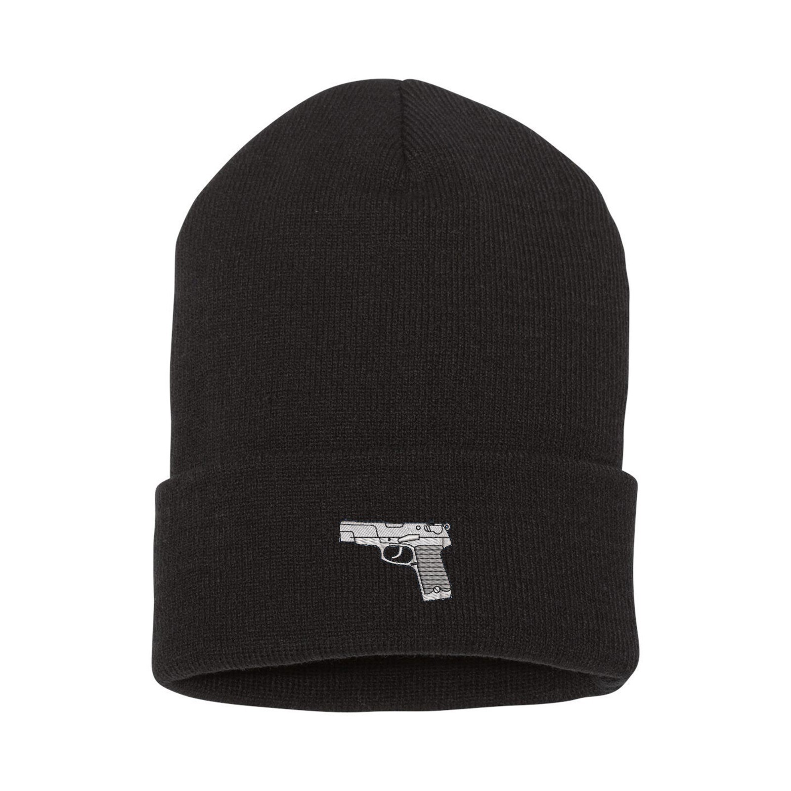 Automatic gun embroidered beanie hat, firearm design beanie hat, winter hat
