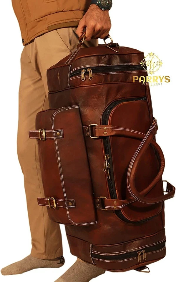 Bag Leather Duffle Travel Men Luggage Gym Vintage Genuine Weekend Overnight New