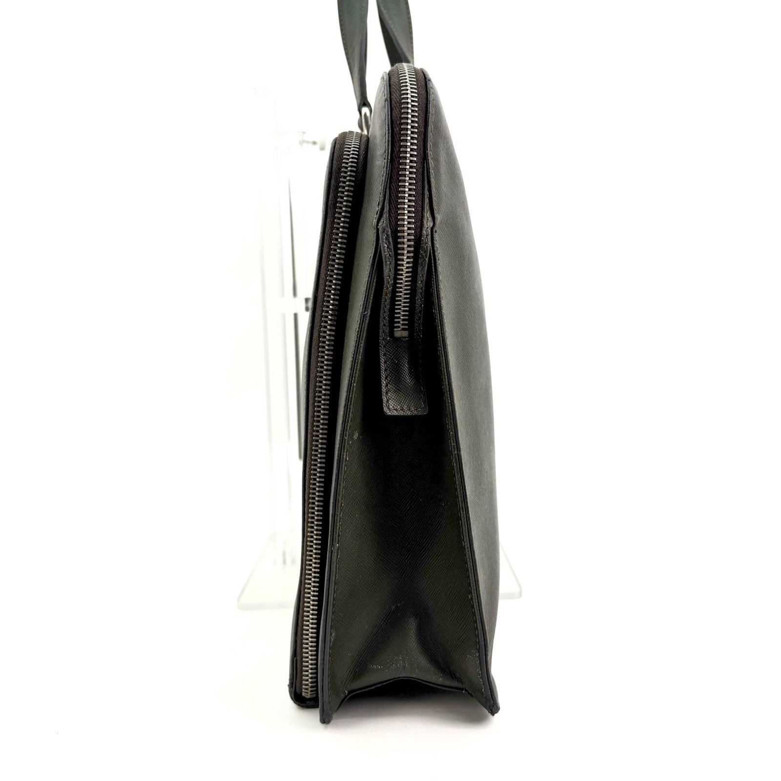 PRADA Saffiano Briefcase Leather Khaki Green Business Bag Authentic