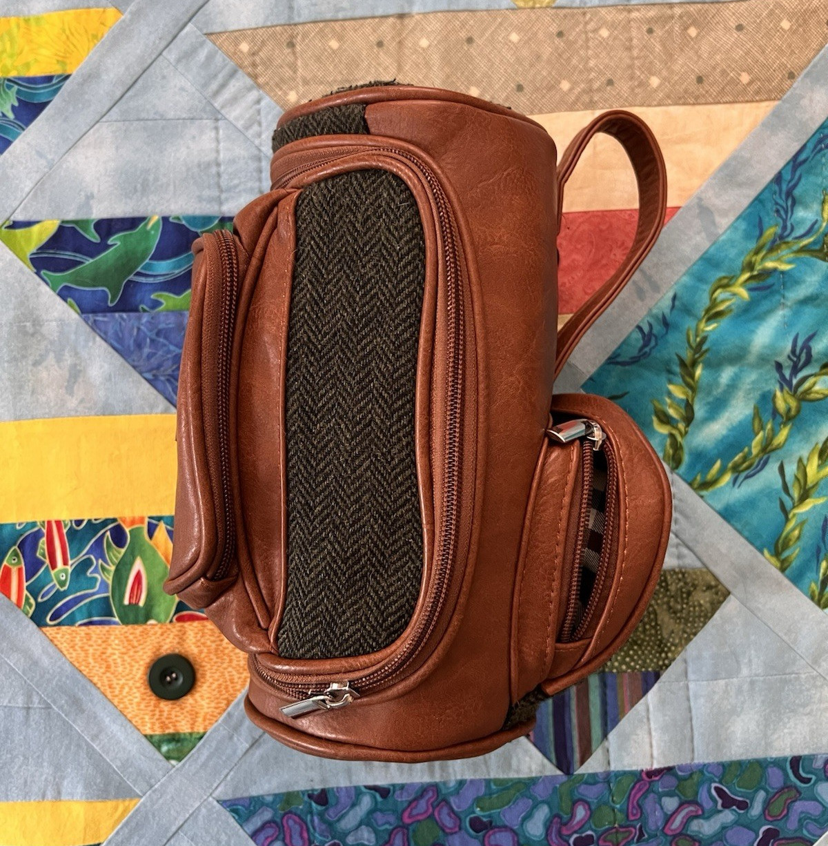 Portland Men’s Brown & Green Messenger Bag Zip Closure with Top Handle