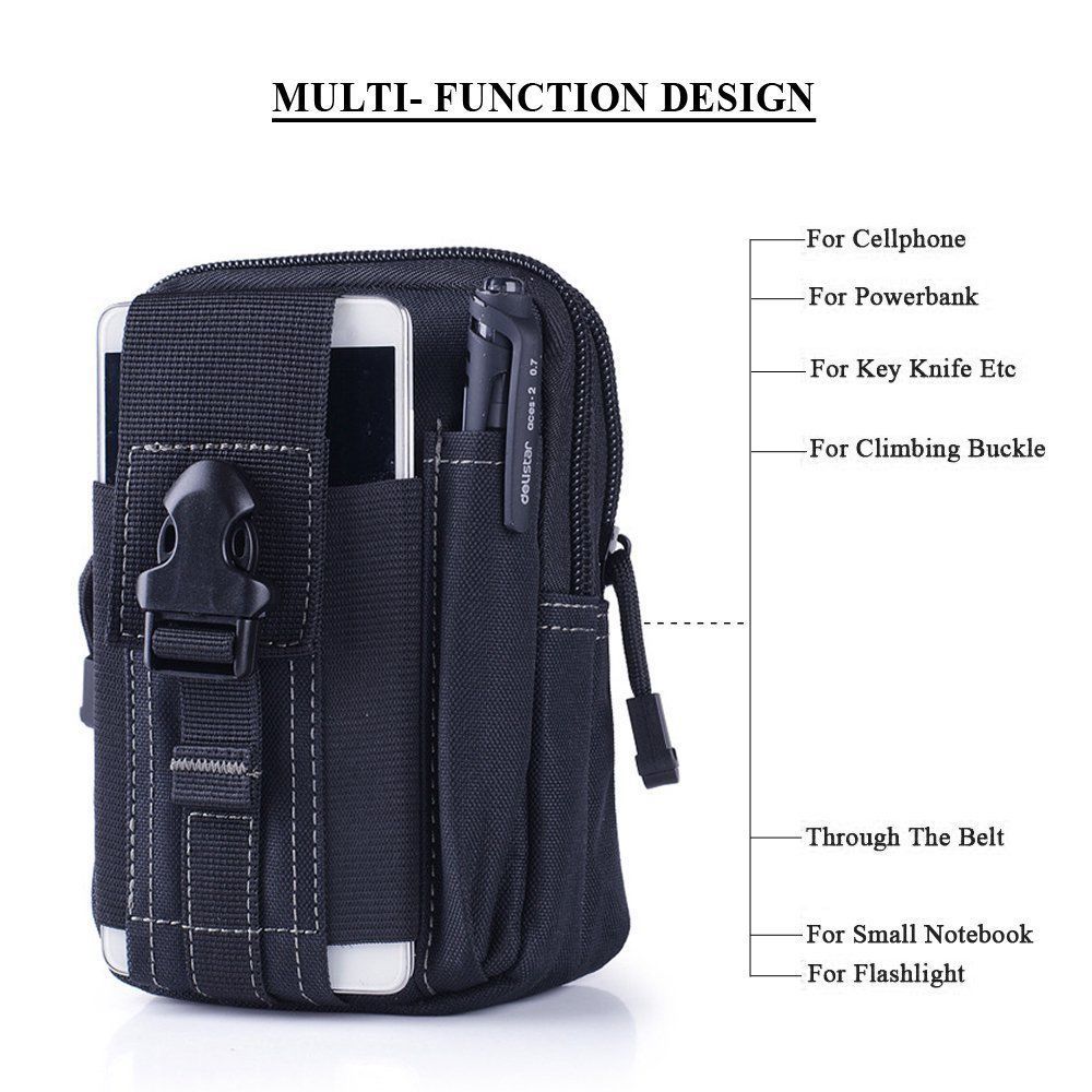 Tactical Cell Phone Pouch Holster Molle Flashlight EDC Waist Bag for Men Hunting