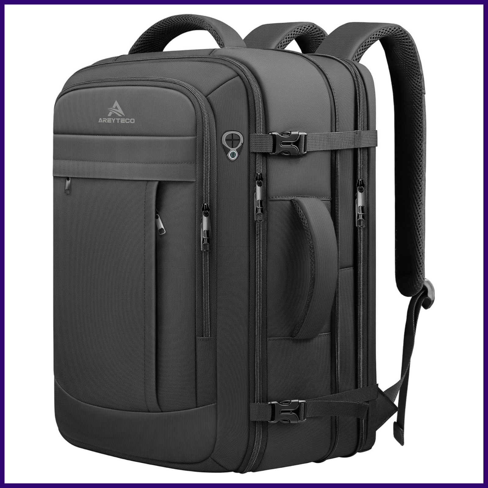 50L Expandable Travel Backpack 17 Inch Laptop Carry On Water Resistant Black