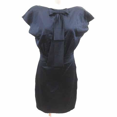 Zac Posen ZACPOSEN Silk Knee Dress Ribbon French Sleeve Navy 6 M