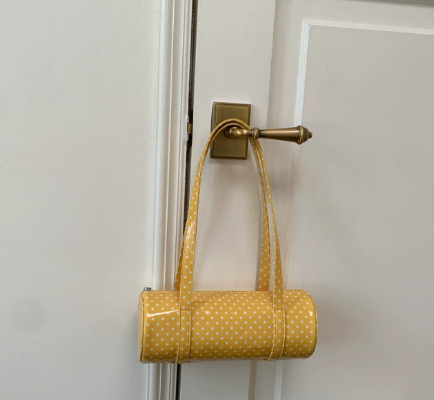 Womens Candy Color Polka Dot Barrel Bag PU Leather Shoulder Purse