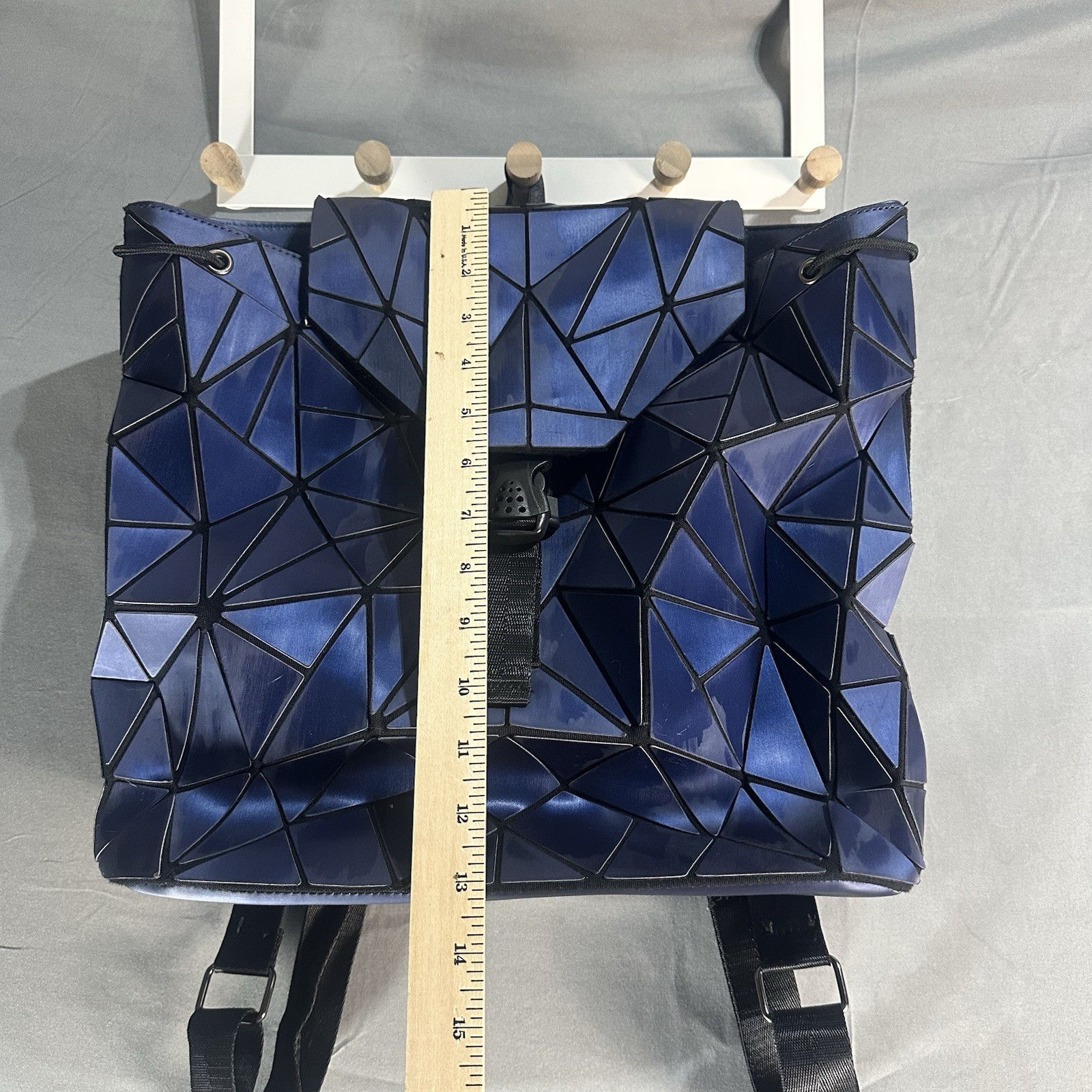 Geometric Prism Backpack Blue Foldable Origami Style Bag Adjustable Straps