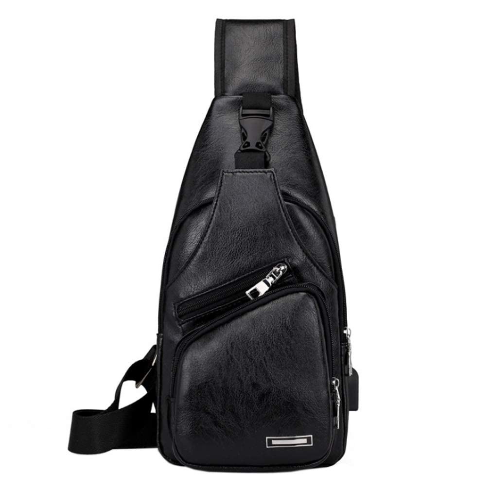 Leather Sling Crossbody Bag for Men Women, Black