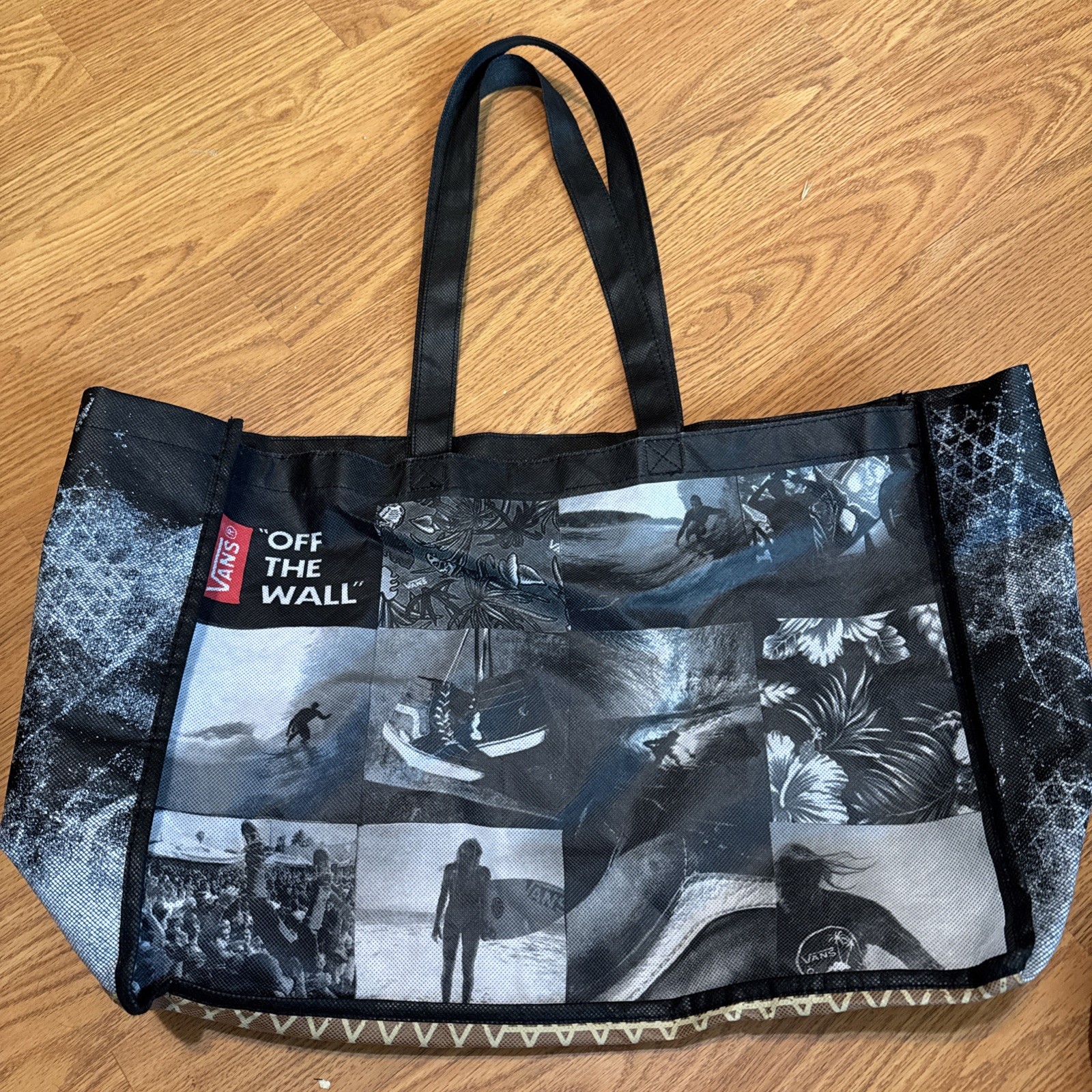 Vans Off The Wall Reusable Shopping Bag Tote Black White Red Tan Lightweight EUC