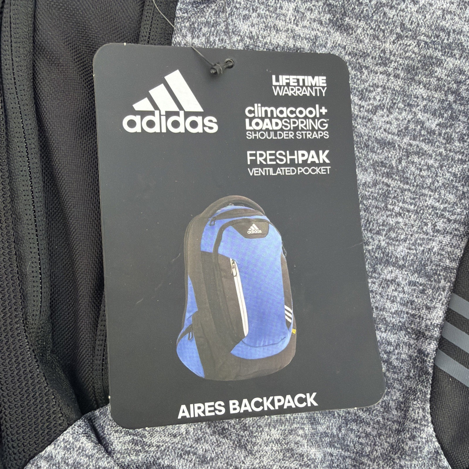 Adidas Aires Load Spring Laptop Backpack Heather Gray Black ClimaCool, FreshPak