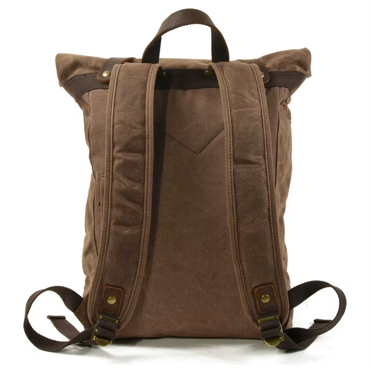 Waxed Canvas Backpack w Leather Straps Laptop Travel Work Rolltop Rucksack