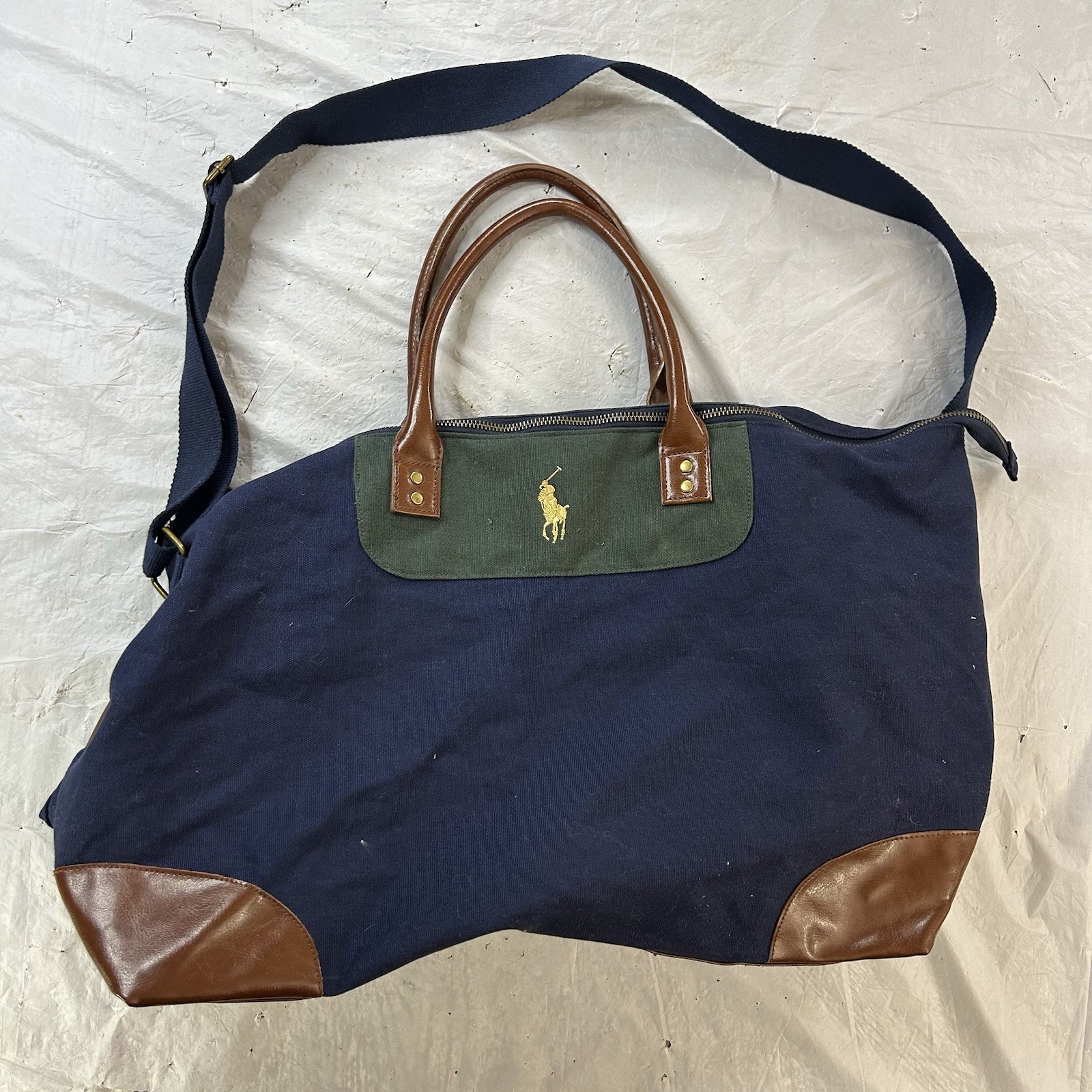 Polo Ralph Lauren Green Canvas Duffle Bag Vintage With Strap And Handle