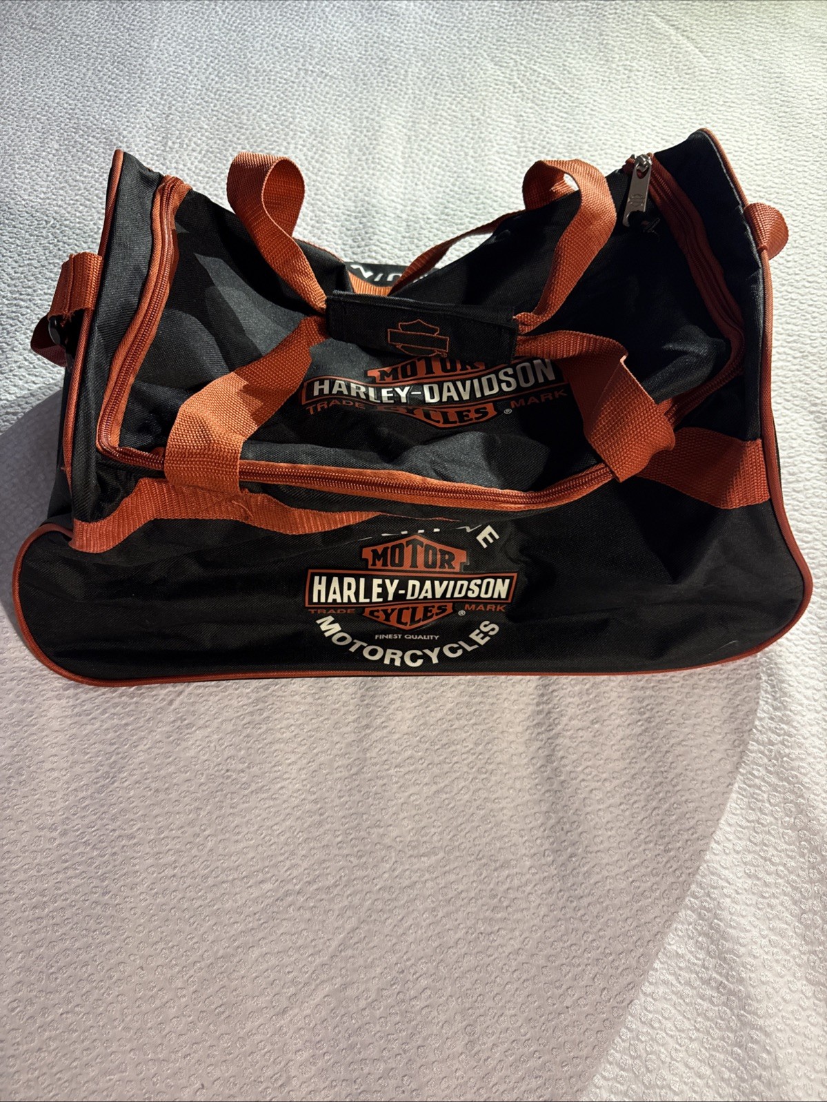 Genuine Duffel Bag Harley Davidson Logo Classic Motorcycles Black Orange 20x9x10