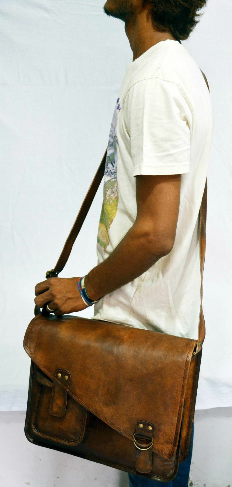 Mens Leather Messenger Computer Distressed Satchel Crossbody Laptop Briefcase