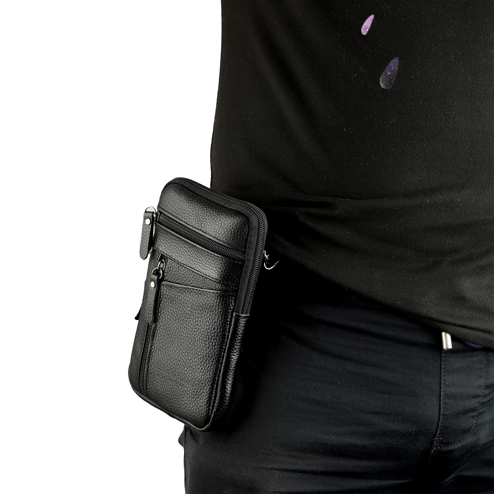 Men Leather Cell Phone Loop Belt Bag Waist Holster Pack Shoulder Pouch Crossbody