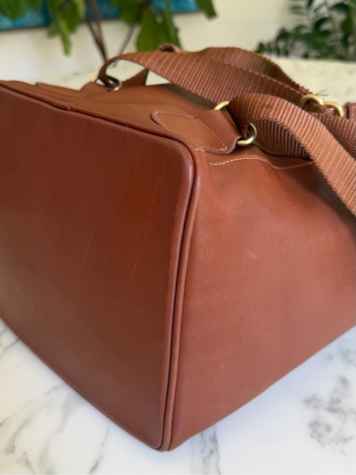 COACH Vintage Drawstring Buckle Backpack 0529 British Tan Leather USA 90’s 529