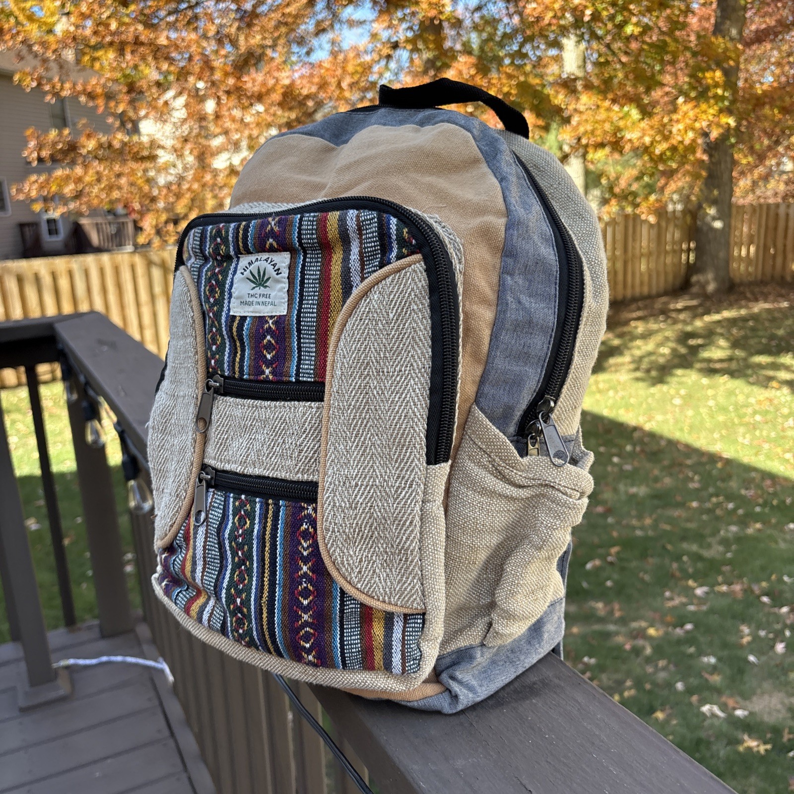 Himalayan Hemp Backpack Travel Handmade Hippie Hemp School Bag Multicoloured