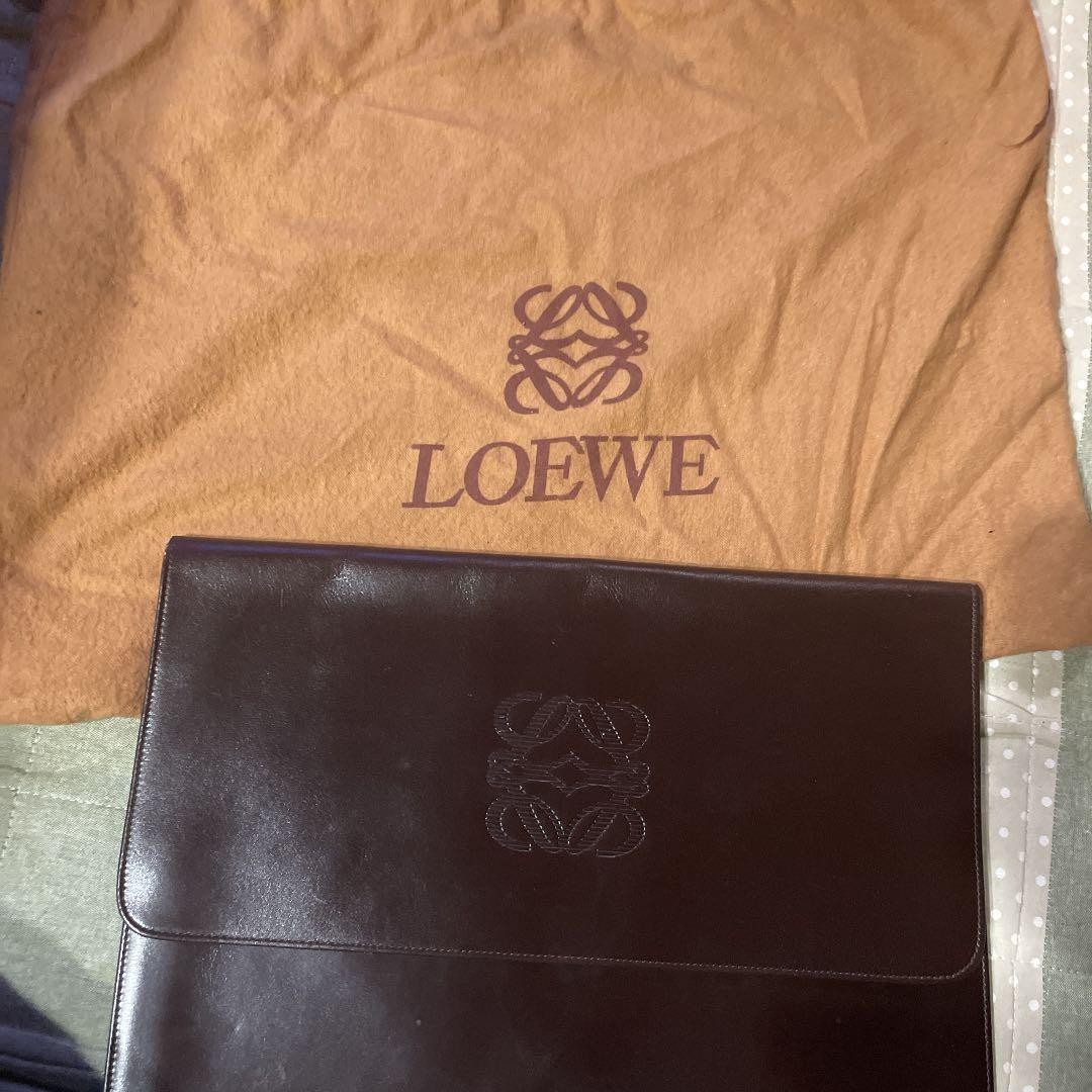 LOEWE Vintage Brown Men’s Document Case Embossed Anagram Logo 34x24cm Auth