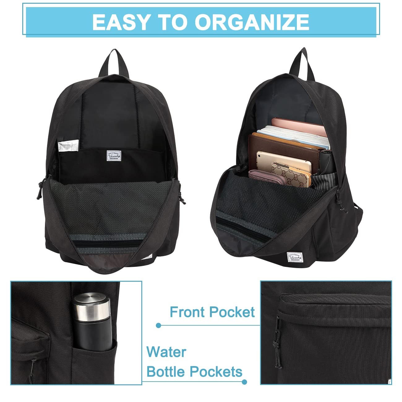 Vaschy Lightweight Backpack For School, Classic Basic Water Resistant
