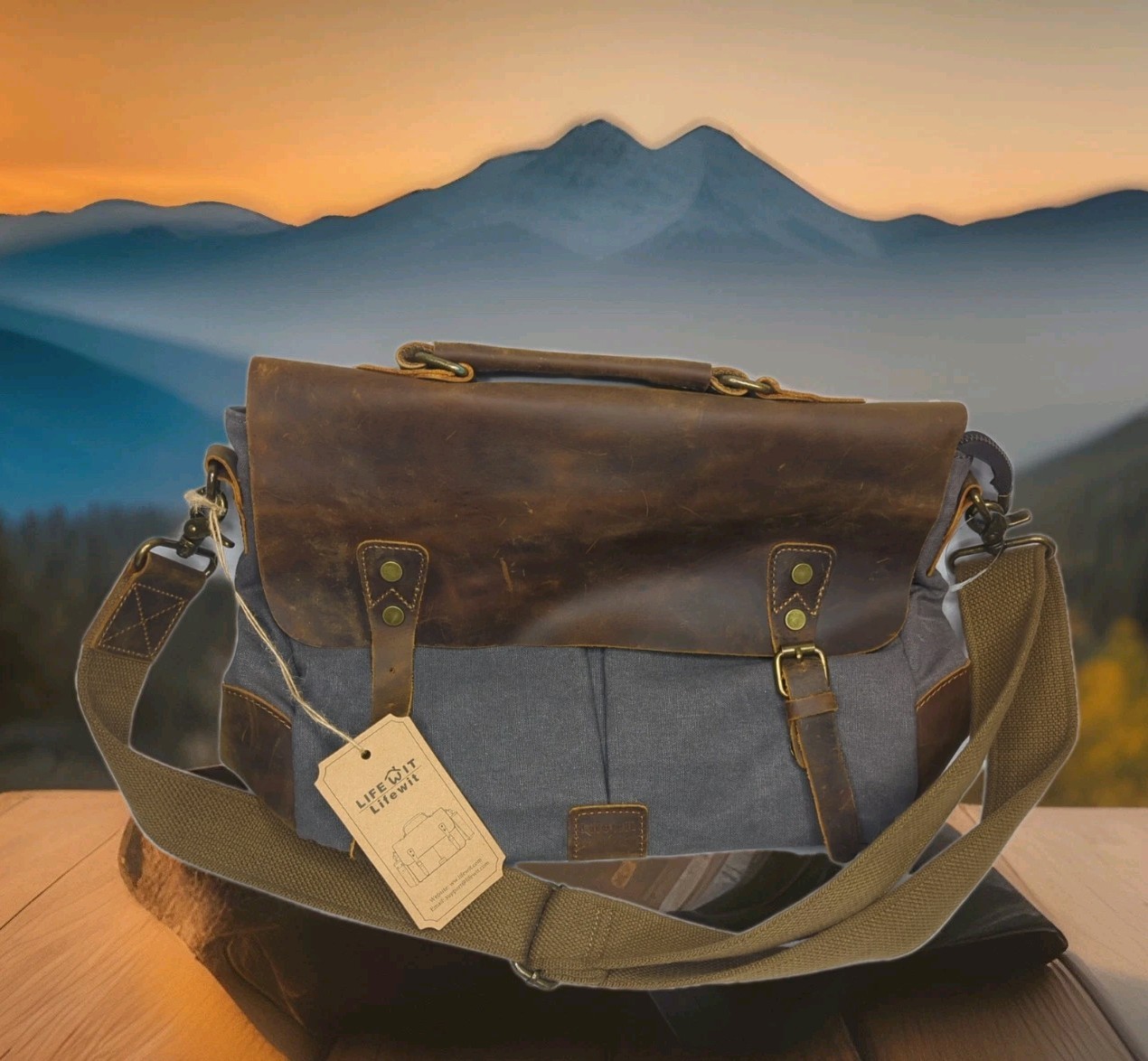 Lifewit Men’s Rugged Vintage Canvas Leather Messenger Bag Crossbody Satchel Gray