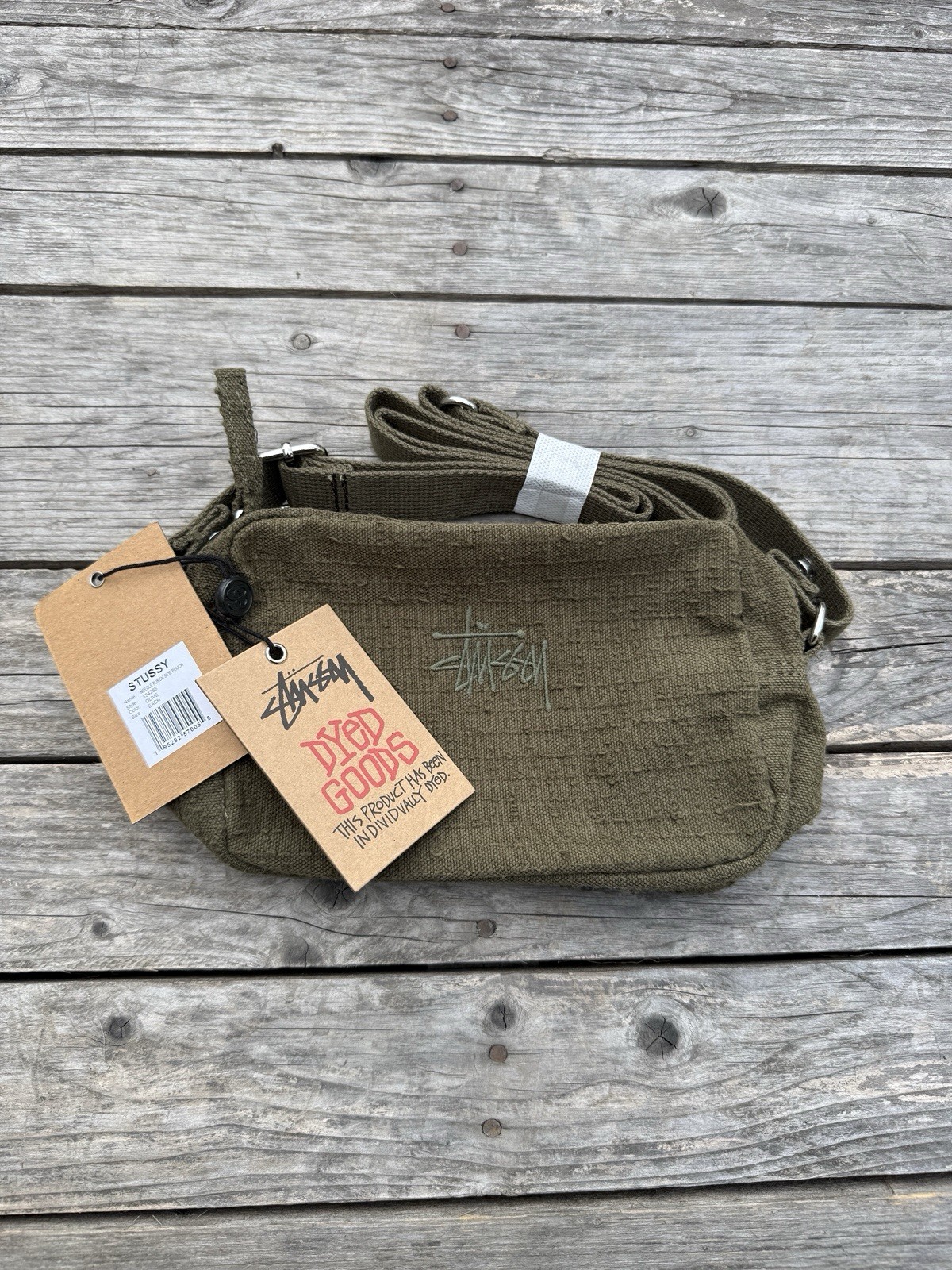Stussy Workgear Dyed Goods Canvas Needle Punch Crossbody Bag Olive Green NWT